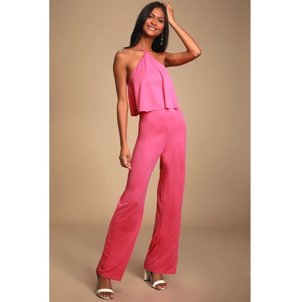 Pink Halter Jumpsuit Lulu's sz M